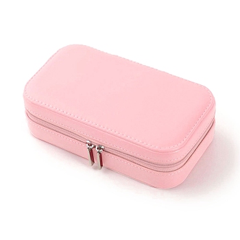 Imitation Leather Box, with Mirror, Jewelry Organizer, for Necklaces, Rings, Earrings and Pendants, Rectangle, Pink, 17.5x9.5x5cm