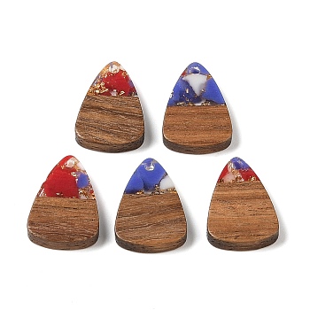 Resin & Wood Pendants, with Gold Foil, Triangle Charm, Royal Blue, 23x15x3mm, Hole: 2mm