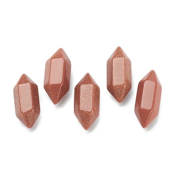 Faceted No Hole Synthetic Goldstone Beads, Double Terminated Point, for Wire Wrapped Pendants Making, 19~22x7~8mm