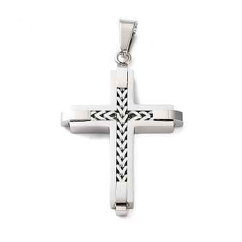 Easter 304 Stainless Steel Pendants, Cross Charms, Backside Brushed Finish Process, Stainless Steel Color, 47x31.5x5mm, Hole: 9x5mm