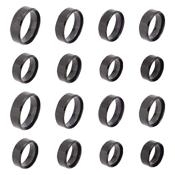 16Pcs 8 Size Titanium Steel Simple Plain Band Rings Set for Women, Electrophoresis Black, US Size 4 3/4~12 3/4(15.4~22mm), 2Pcs/size