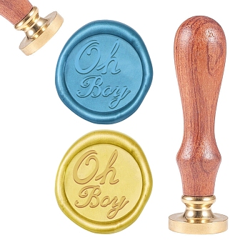 DIY Scrapbook, Brass Wax Seal Stamp and Wood Handle Sets, Word Oh Boy, Golden, 8.9x2.5cm, Stamps: 25x14.5mm