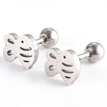 201 Stainless Steel Barbell Cartilage Earrings, Screw Back Earrings, with 304 Stainless Steel Pins, Bees, Stainless Steel Color, 6.5x7.5x2mm, Pin: 1mm