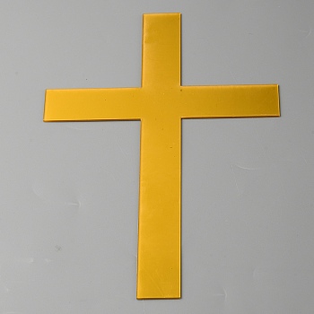 Acrylic Mirror Cake Toppers, Cake Insert Cards, for Cake Decoration, Cross, Gold, 150x105x1mm