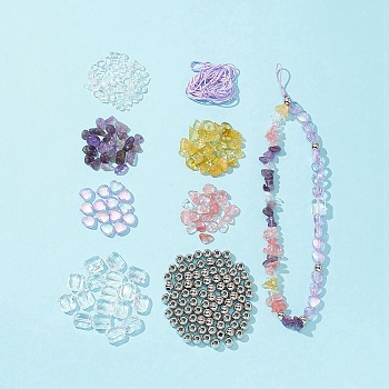 DIY Stretch Bracelet Making Kit, Including Natural & Synthetic Mixed Gemstone Chips & Plastic Round & Acrylic Heart Beads, Nylon Thread Cord, 6~9x6~9x2~4mm, Hole: 1mm