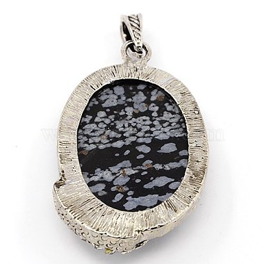 Fashionable Retro Antique Silver Necklace Findings Alloy Gemstone Oval Pendants(X-G-M033-01AS)-2