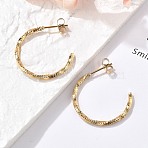 304 Stainless Steel C-Shaped Stud Earrings, Ion Plating(IP), Real 18K Gold Plated, 25x2mm(EJEW-R017-02G-03)