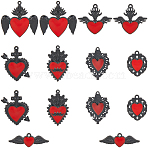 14Pcs 7 Styles Rack Plating Alloy Enamel Pendants, Cadmium Free & Nickel Free & Lead Free, Heart, Black, 11.5~38.5x22.5~37.5x2~3.5mm, Hole: 1.5~2mm, 2pcs/set(FIND-SC0015-17)