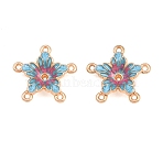 Alloy Enamel Chandelier Component Links, Flower, Light Gold, Deep Sky Blue, 17x17.5x4.5mm, Hole: 1.1mm(AL-CBA8479-12KCG-01)