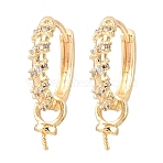 Brass Micro Pave Clear Cubic Zirconia Huggie Hoop Earring Findings, for Half Drilled Beads, Rack Plating, Long-lasting Plated, Real 18K Gold Plated, 20x16x3mm, Pin: 0.7mm(KK-CBA2DE6-21G)