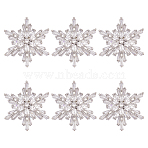 6Pcs 1-Hole Brass Micro Pave Clear Cubic Zirconia Shank Buttons, Snowflake, Platinum, 29x25x8.5mm, Hole: 1.6mm(BUTT-FG0001-35P)