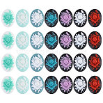 28Pcs 7 Colors Resin Cabochons, Oval with Flower, Mixed Color, 38.5x29x7.5mm, 4pcs/color(CRES-CA0001-28)