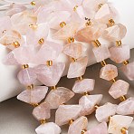 Natural Rose Quartz Beads Strands, Double Terminal Pointed Nuggets Beads, with Seed Beads, 20~23x11~17x12~14mm, Hole: 0.7mm, about 14pcs/strand, 7.48~7.87''(19~20cm)(G-F833-T01-01)