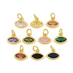 Brass Pave Cubic Zirconia Charms, Horse Eye Charms, Single Stone Charms, Long-Lasting Plated, Rack Plating, Cadmium Free & Lead Free, Golden, Mixed Color, 8x9.5x2.5mm, Hole: 3.5mm(CU-CBA3D67-11G)