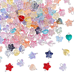 120Pcs 3 Styles Gradient Color Baking Paint Transparent Glass Star & Heart & Butterfly Connector Charms, with 304 Stainless Steel Loops, Mixed Color, Stainless Steel Color, 12~19x13~15x5~8mm, Hole: 2mm and 2.5~3mm(PALLOY-AR00030)