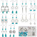 DIY Earring Making Kit, Including Alloy Links Connector & Pendants, Synthetic Magnesite & Turquoise Beads, Brass Earring Hooks, Moon & Star & Bird & Sun & Teardrop, Antique Silver, 237Pcs/box(DIY-SC0023-98)