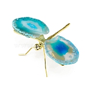 Dyed Natural Agate Slice Display Decorations, Reiki Energy Stone Statue, Dragonfly, Deep Sky Blue, 110~160x80x28mm(DJEW-PW0009-004D)