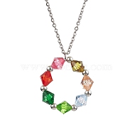 Colorful Acrylic Beaded Ring Pendant Necklaces, with 304 Stainless Steel Cable Chains, Stainless Steel Color, 17.44 inch(44.3cm)(NJEW-JN04596-02)