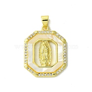 Real 18K Gold Plated Brass Micro Pave Cubic Zirconia Pendants, with Shell, Octagon, 25x20x2.5mm, Hole: 3.5x4.5mm(KK-H472-14G-03)