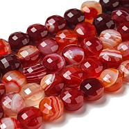 Natural Banded Agate Beads Strands, Faceted, Dyed, Flat Round, FireBrick, 7~8x5~6mm, Hole: 1.2mm, about 47~49pcs/strand, 13.82''~14.57''(35.1~37cm)(G-K351-A07-02)