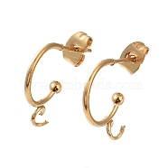 304 Stainless Steel Stud Earring Findings, Half Hoop Earrings, with Loop, Real 18K Gold Plated, 15.5x12.5x2.4mm, Pin: 0.7mm(STAS-Z028-B02-G-02)