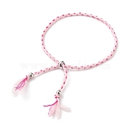 Adjustable Braided Cotton Cords Slider Bracelets Making, with Brass Beads, Platinum, Pink, 2-3/8~3-1/2 inch(6.2~9cm)(AJEW-JB00797-04)