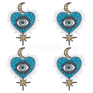 Computerized Embroidery Cloth Sew on Patches, Moon Star Sequin Appliques, Costume Accessories, Heart with Evil Eye, Dark Turquoise, 285x215x1.5mm(EMBR-WH0002-003)