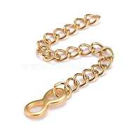 304 Stainless Steel Chain Extender, Curb Chain, with 202 Stainless Steel Charms, Number Eight, Golden, 61mm, Link: 3.7x3x0.5mm, Number Eight: 10x4.5x1mm(STAS-F268-30G)