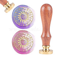 CRASPIRE Brass Wax Seal Stamp, with Natural Rosewood Handle, for DIY Scrapbooking, Sun Pattern, Stamp: 25mm, Handle: 83x22mm, Head: 7.5mm(AJEW-CP0002-23-85)