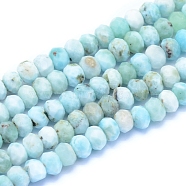 Natural Larimar Beads Strands, Faceted, Rondelle, 6~7x4.5~5mm, Hole: 0.6mm, about 79pcs/strand, 15.35 inch(39cm)(G-I279-D01-04)