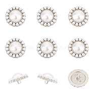 Plastic Imitation Pearl Shank Buttons, with Alloy Finding, Flower, Platinum, 25x13.5mm, Hole: 2mm, 12pcs/box(FIND-NB0003-71P)