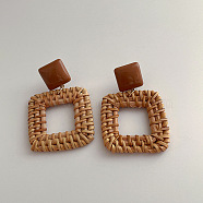 Woven Wood Rattan Dangle Earrings for Women, Square(SN9430-5)