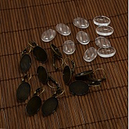 18x13mm Clear Oval Magnifying Glass Cabochon Cover for Brass Leverback Hoop Earring Making, Antique Bronze, Earring Components: 33x13.7mm, Pin: 0.5mm(DIY-X0148-AB-NF)