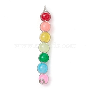Colorful Imitation Jade Glass Round Bead Pendants, with Eco-Friendly Copper Wire Loops, Platinum, 66x9.5x8.5mm, Hole: 3mm(PALLOY-JF02449-02)