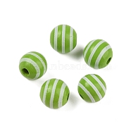 Wood European Beads, Christmas Striped Wood Beads, Round, Yellow Green, 16mm, Hole: 4.7mm(WOOD-M014-02B)