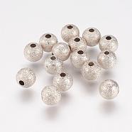 Brass Textured Beads, Round, Platinum Color, Size: about 6mm in diameter, Hole: 1mm(EC248)