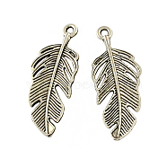 Tibetan Style Alloy Feather Pendants, Cadmium Free & Lead Free, Antique Silver, 40x15.8x3mm, Hole: 2mm, about 192pcs/500g(TIBEP-Q043-082-RS)