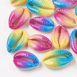 Spray Painted Natural Cowrie Shell Beads, Two Tone, No Hole/Undrilled, Mixed Color, 20~30x13~21x5~10mm(X-SHEL-S274-01)