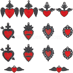 14Pcs 7 Styles Rack Plating Alloy Enamel Pendants, Cadmium Free & Nickel Free & Lead Free, Heart, Black, 11.5~38.5x22.5~37.5x2~3.5mm, Hole: 1.5~2mm, 2pcs/set(FIND-SC0015-17)