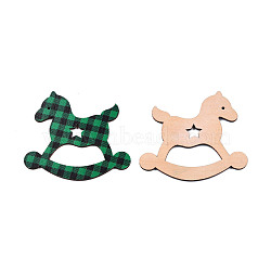 Single-Sided Printed Wood Big Pendants, Rocking Horse Charm with Tartan Pattern, Green, 70x79x2.5mm, Hole: 2mm(WOOD-N005-92C)