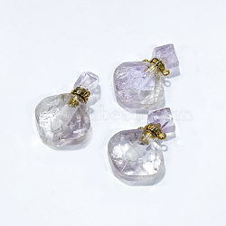 Rhombus Natural Amethyst Perfume Bottle Pendants, with 304 Stainless Steel Findings, Faceted, Golden, 26~27x17~17.5x8~8.5mm, Hole: 1.4mm, Capacity: about 2ml(0.06 fl. oz)(G-H241-01D-G-01)