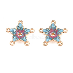 Alloy Enamel Chandelier Component Links, Flower, Light Gold, Deep Sky Blue, 17x17.5x4.5mm, Hole: 1.1mm(AL-CBA8479-12KCG-01)