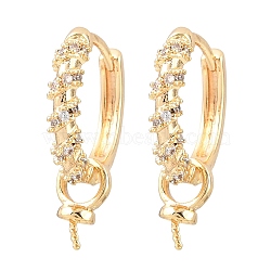 Brass Micro Pave Clear Cubic Zirconia Huggie Hoop Earring Findings, for Half Drilled Beads, Rack Plating, Long-lasting Plated, Real 18K Gold Plated, 20x16x3mm, Pin: 0.7mm(KK-CBA2DE6-21G)