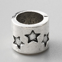 Alloy European Beads, Large Hole Beads, Column with Star, Antique Silver, 12.5x10.5mm, Hole: 8.5mm(FIND-TAC0014-89G)