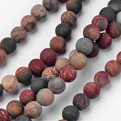 Natural Polychrome Jasper/Picasso Stone/Picasso Jasper Beads Strands, Frosted, Round, 10mm, Hole: 1mm, about 38pcs/strand, 14.9 inch(G-D809-03-10mm)