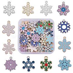 60Pcs 12 Style Alloy Pendants, with Enamel, Snowflake, Mixed Color, 20~22x16~19x1.5~3.5mm, Hole: 1.5~2mm, 5pcs/style(FIND-SZ0005-80)