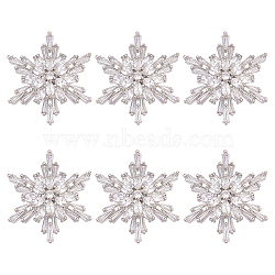 Fingerinspire 6Pcs 1-Hole Brass Micro Pave Clear Cubic Zirconia Shank Buttons, Snowflake, Platinum, 29x25x8.5mm, Hole: 1.6mm(BUTT-FG0001-35P)