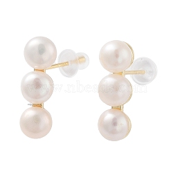 Round Natural Pearl Stud Earrings with Brass Findings and 925 Sterling Silver Pins, Real 14K Gold Plated, 18x6mm(EJEW-P256-84G)