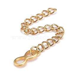 304 Stainless Steel Chain Extender, Curb Chain, with 202 Stainless Steel Charms, Number Eight, Golden, 61mm, Link: 3.7x3x0.5mm, Number Eight: 10x4.5x1mm(STAS-F268-30G)