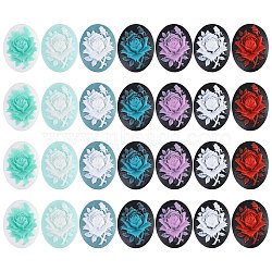 28Pcs 7 Colors Resin Cabochons, Oval with Flower, Mixed Color, 38.5x29x7.5mm, 4pcs/color(CRES-CA0001-28)